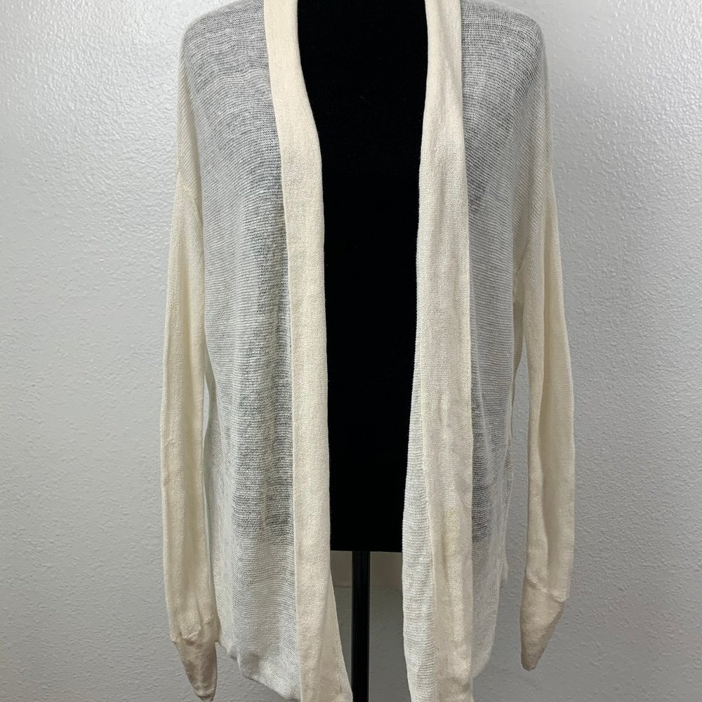 Vince‎ Linen Blend Cream Open Front Cardigan
